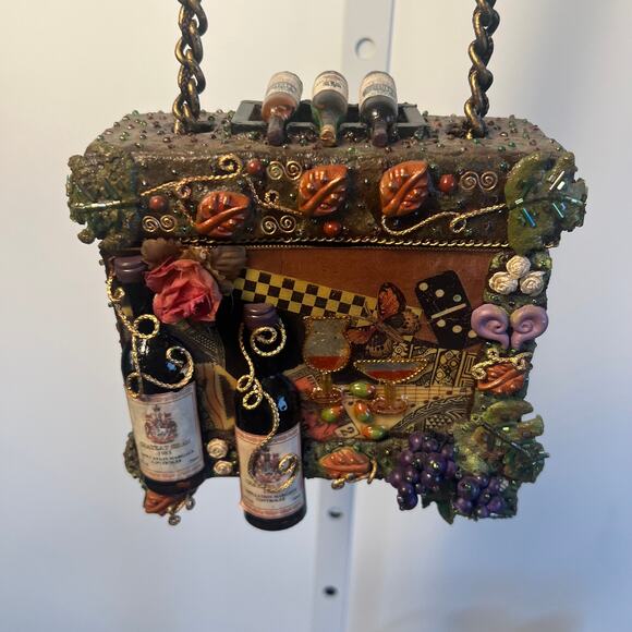 Mary Frances, Wine Themed Crossbody bag with Chain strap and intricate detail - Picture 3 of 13